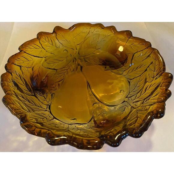 Other - Vintage Tiara Indiana Glass Burnt Honey Sweet Pear Design Footed